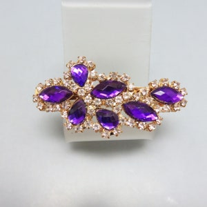 Vintage  Purple Rhinestone Hair Barrette, Clear Rhinestone Outline