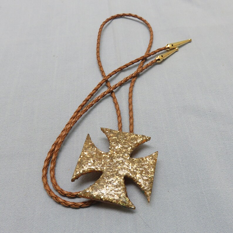 BIG Glittery Gold Maltese Cross Bolo Tie Rockin JK Designs Handmade Bolo
