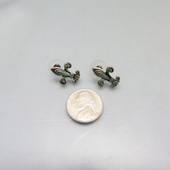Petite Silver Fleur D' Lis Pierced Earrings, Vint… - image 3