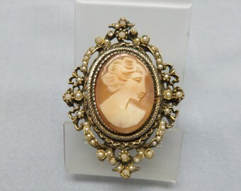 Lovely Vintage 1960's Carved Cameo Brooch, Victorian Style