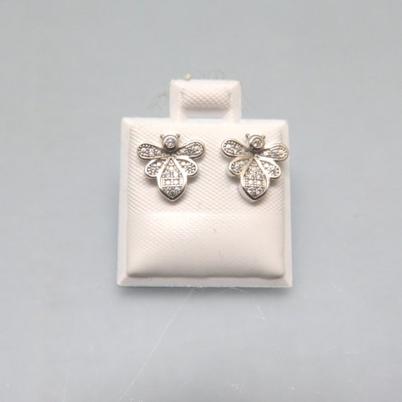 Tiny Vintage CZ Bee Pierced Earrings, Sterling Si… - image 1