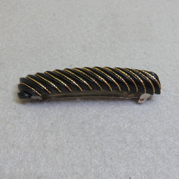 Black and Gold Plastic Hair Barrette, Vintage Hair