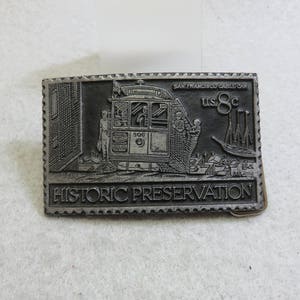 Vintage San Francisco Cable Car Pewter Belt Buckle: Historic Preservation Stamp