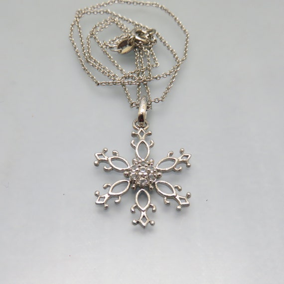 Silver Plated Rhinestone Snowflake Pendant and Ch… - image 2