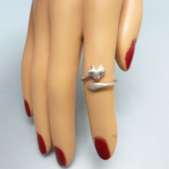 Wrap Around Fox Ring, Silverplated Metal, Size 5 … - image 6