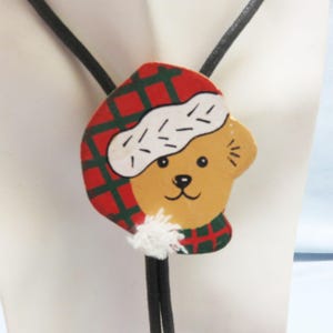 Handmade Teddy Bear Christmas Bolo Tie: Vintage Holiday Jewelry