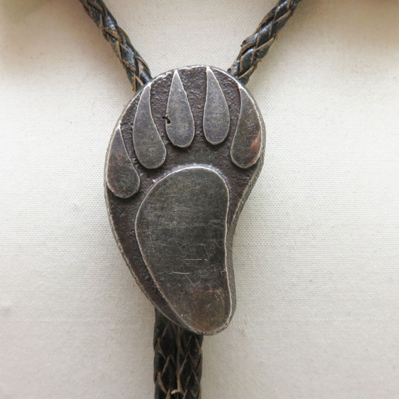 Hopi Grizzly Footprint Sterling Silver Bolo Tie - Sand Cast Native American Jewelry