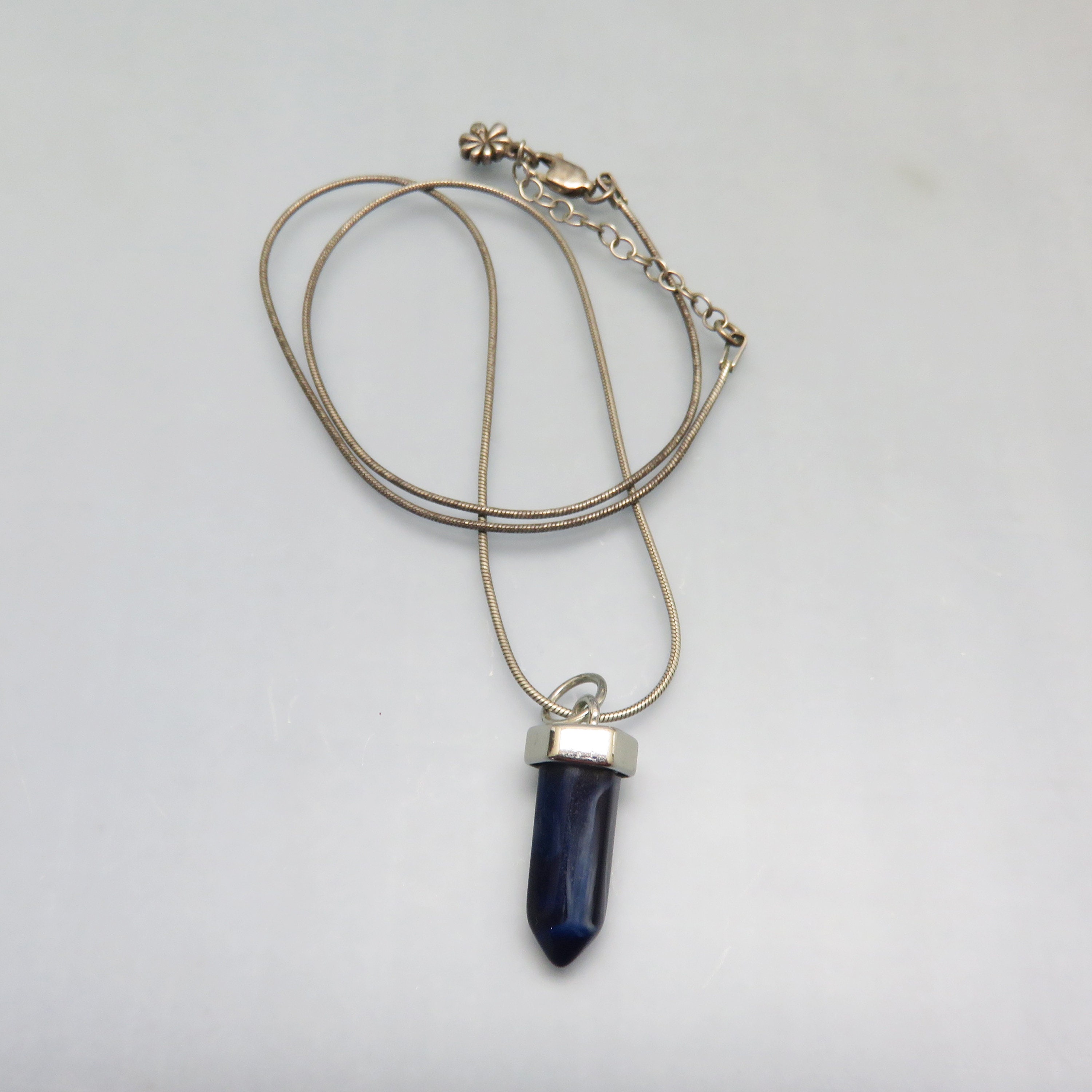 Vintage Blue Sodalite Point Pendant Necklace, 18 Inch Sterling