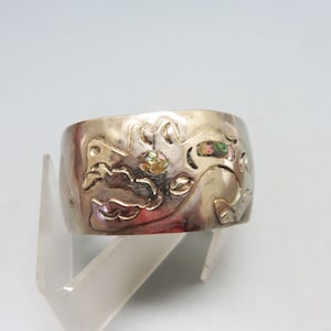 Vintage Alpaca Metal Fancy Cuff Bracelet, Dragon or Jaguar Front