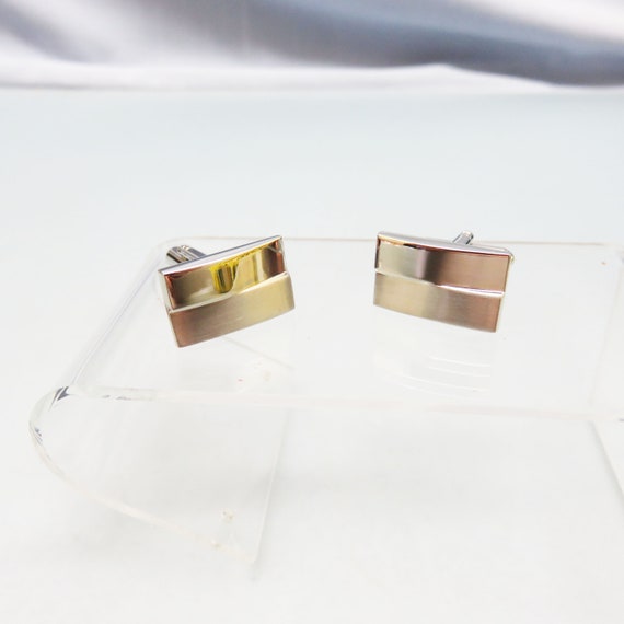 Rectangular Vintage Silver Cufflinks, Shiny and B… - image 2