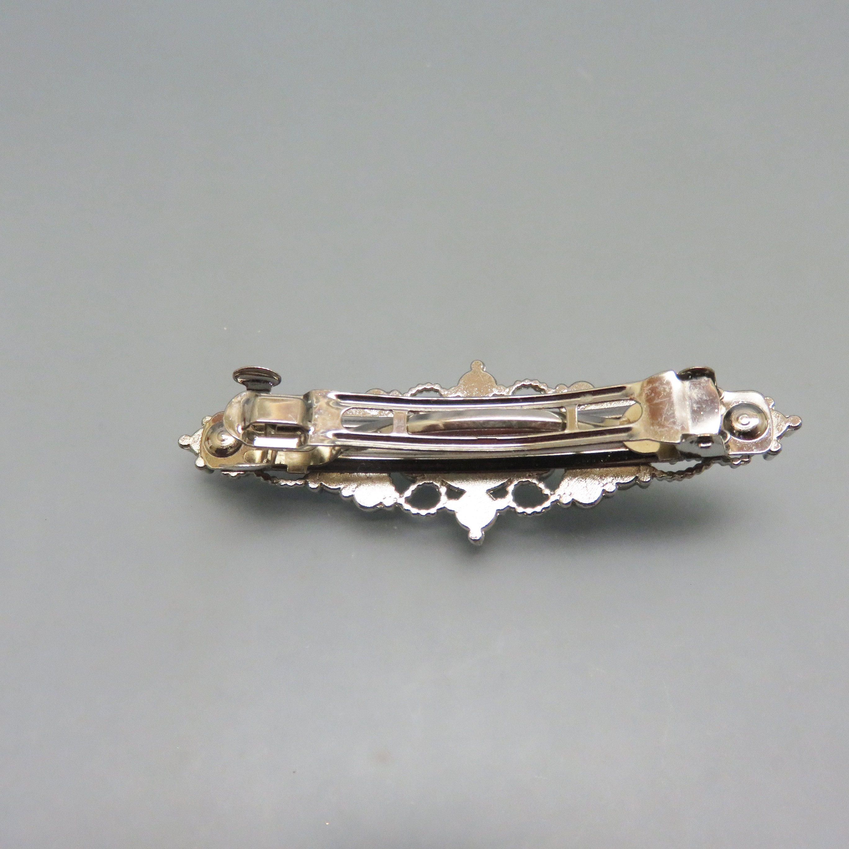 1960s Silvery Moonstone Rhinestone Hair Barrette: Victorian 