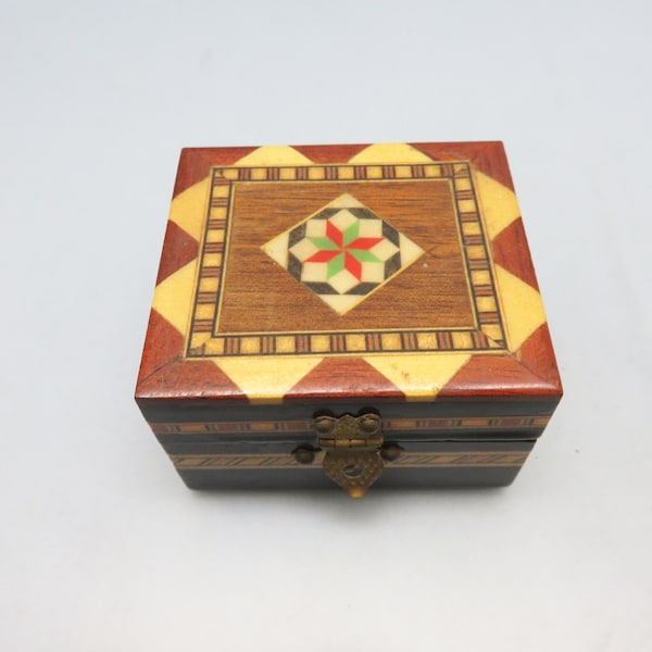 Inlaid Wood Tiny Trinket Box,