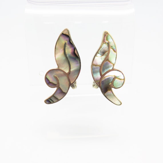 Better than Sterling Abalone  Screw back Earrings, Signed Mexican 980 Silver