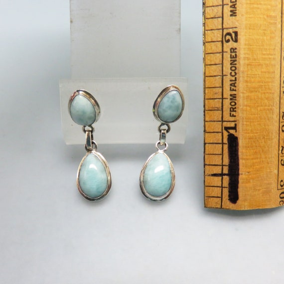 Four Stone Blue Larimar Sterling Pierced Earrings… - image 4