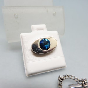 Modern Blue Rhinestone Tie Tack, Silvertone Metal Vintage Tie Pin*