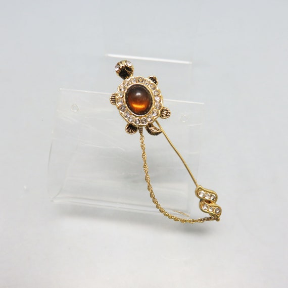 Vintage Rhinestone Golden Turtle Stick Pin* - image 2