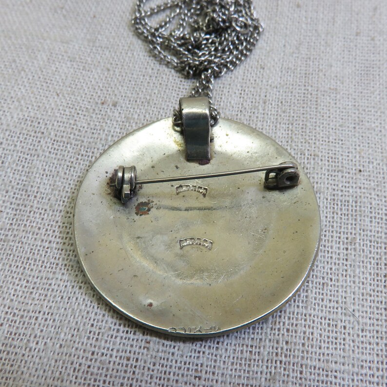 Vintage 1970s Abalone Shell Mayan Calendar Necklace Alpaca Silver Mayan Calendar Pin or Pendant