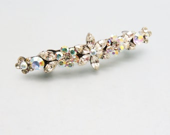 Beautiful Clear and AB Rhinestone Hair Barrette, Vintage Barrette with Lots of Fire