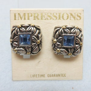Earrings, Clip On, Stunning Vintage Blue Rhinestone with Contemporary Feel
