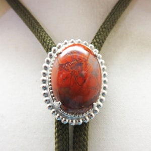 Plume Agate Bolo Tie, Western Design, Chromed Metal