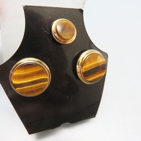 Antique Vintage Deco 14k Gold Filled DOLAN & BULLOCK Tigers Eye Cufflinks and Tie Tack*