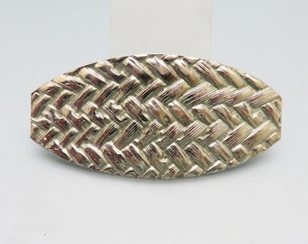 Silver Metal Basket Weave Hair Barrette, Large Vintage Hair Barrette