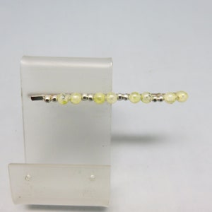 Vintage Pale Green Beaded Bobby Pin: Silver Tone Hair Accessory