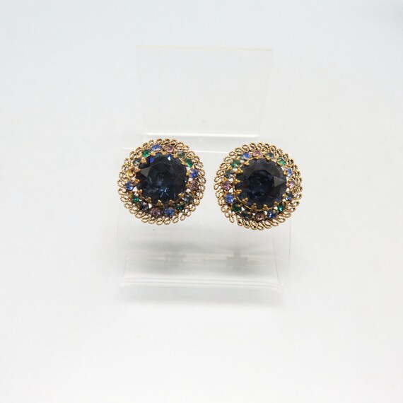 Vintage Austrian Rhinestone Clip On Earrings, Blu… - image 3