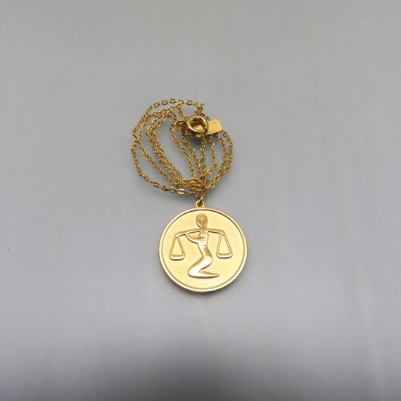 Modernist Gold Libra Scale Zodiac Pendant - Vintage Zodiac Necklaces by Fred Paris Jewelry