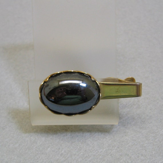 Classy Silvery Hematite Tie Clip or Clasp, Vintag… - image 1