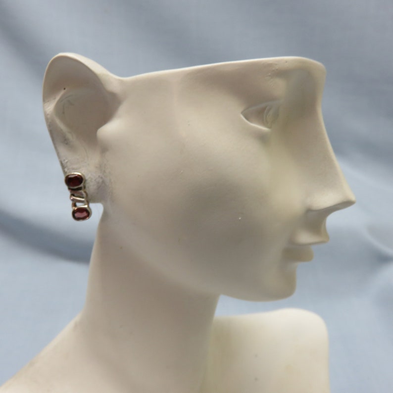 Double Garnet Pierced Earrings Sterling Silver Earrings Modern Design