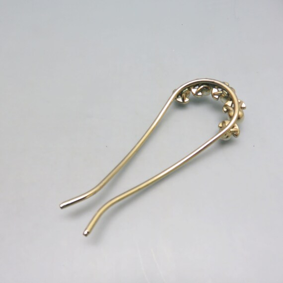 Vintage Faux Pearl Topped Goldtone Metal Hair Fork - image 4