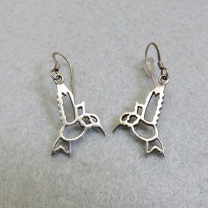Sterling Hummingbird Pierced Earrings, Vintage Earrings, Open Design