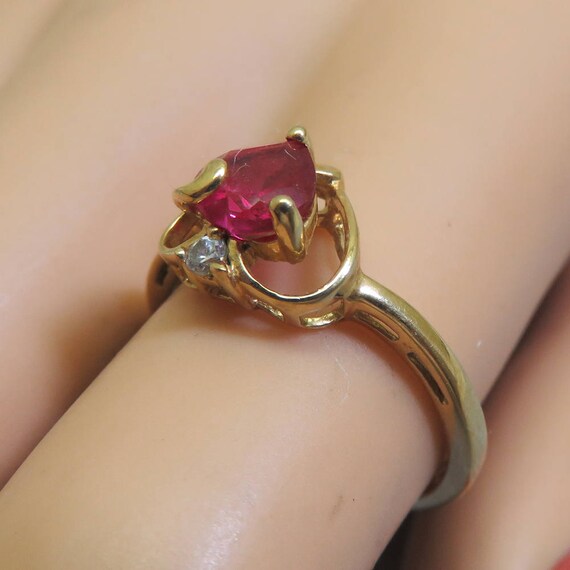 Vintage Ruby Gold Vermeil Ring, Size 7, Lab Creat… - image 6