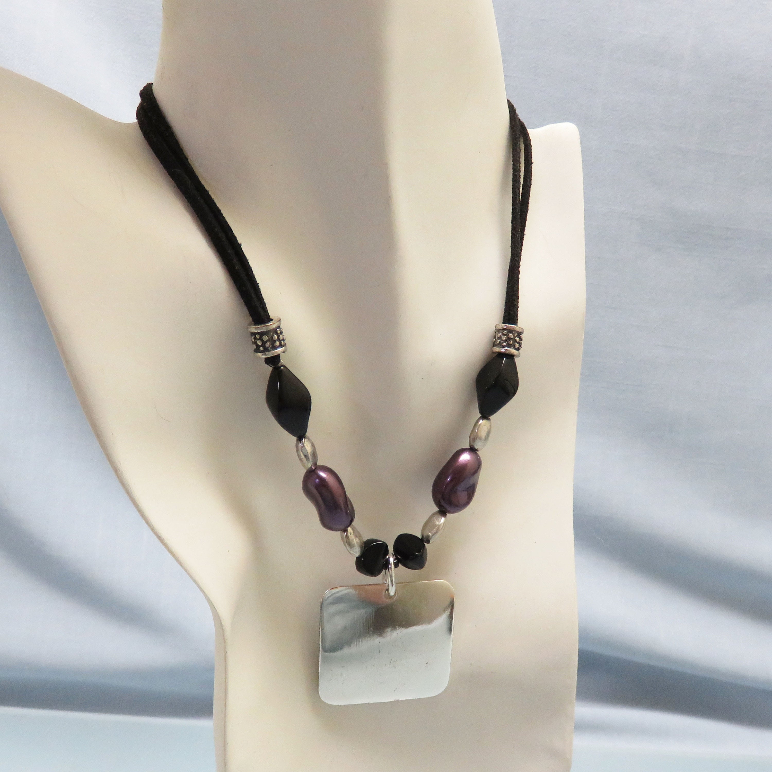 Vintage Laura Ashley Necklace: Silver Resin Pendant, Purple