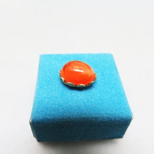 Vintage Real Jelly or Fire Opal Tie Tack, Nice Oval Shape in Goldplated Metal, Mint in Box