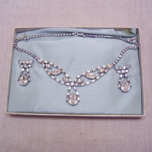 INCREDIBLE 1960s Rhinestone Necklace Earring Set image 1