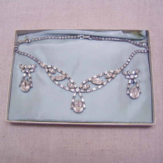 INCREDIBLE 1960s Rhinestone Necklace  Earring Set - image 1