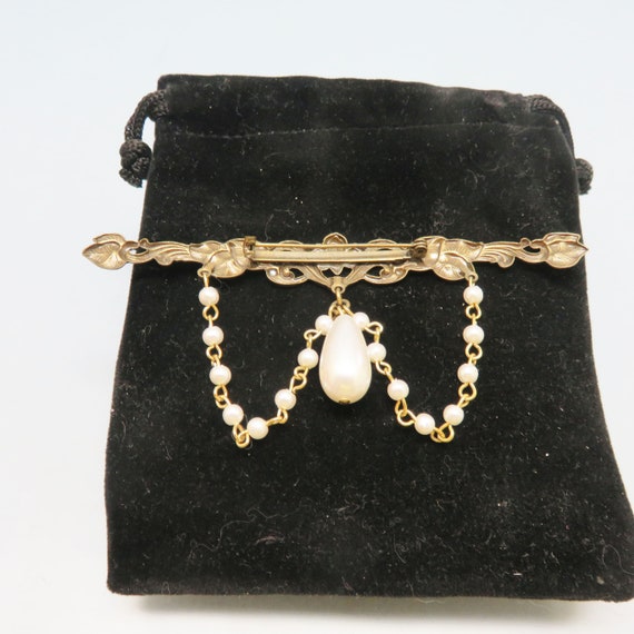 Victorian Revival Festoon Brooch , Faux Pearl Acc… - image 4