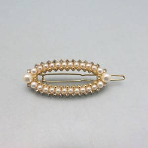 Creamy Simulated Pearl and Rhinestone Vintage Hair Barrette