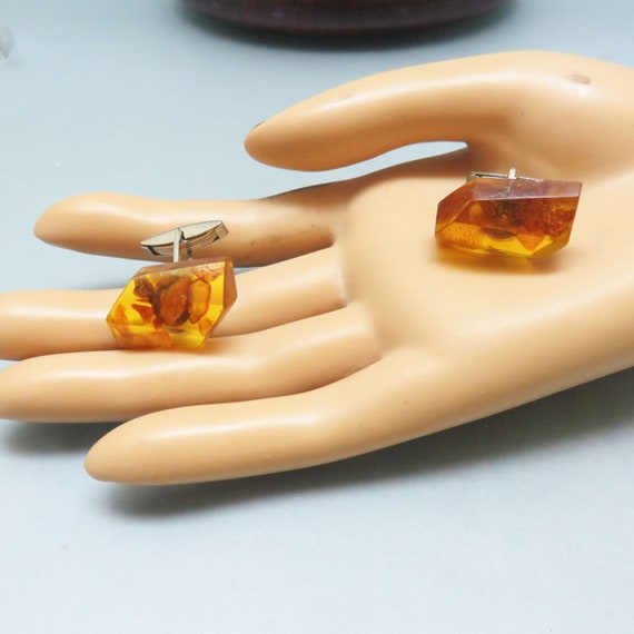 Gorgeous Real Amber Vintage Cuff Links - image 6