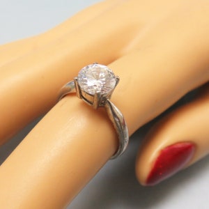 Sterling Silver and Clear  Cubic Zirconia Solitaire Engagement Ring,   Size 6.25