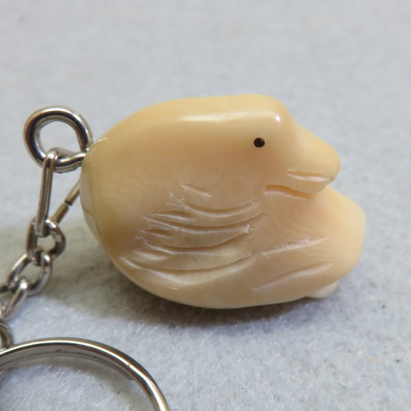 Carved Tagua Nut Duck Key Chain Fob