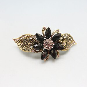 Big Black Plastic Flower Hair Barrette, Vintage