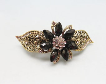 1928 Jewelry Goldtone Floral Barrette: Yellow Rose Hair Clip  display picture 3