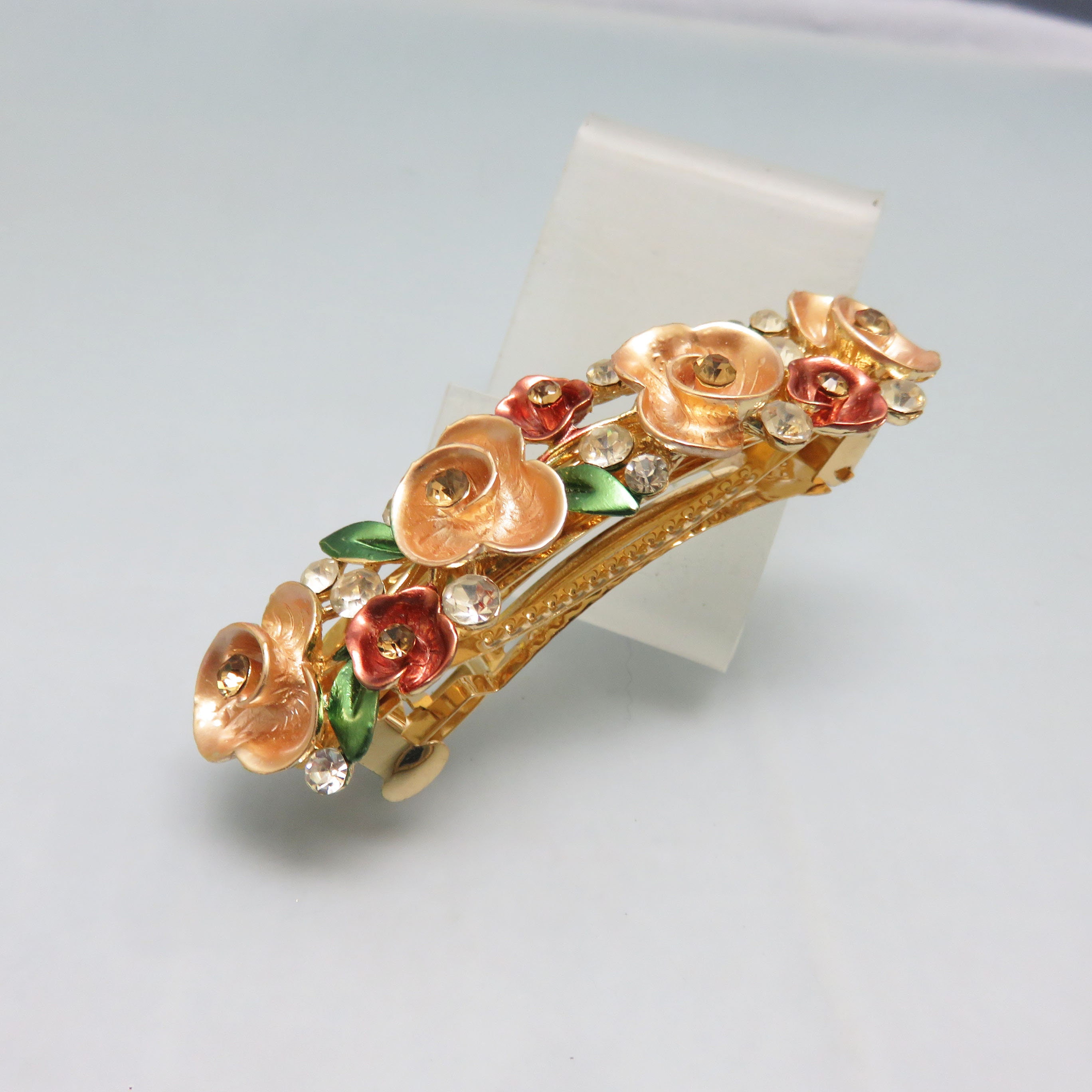 Vintage,soft Gold and Copper Floral Rhinestone Hair Barrette  display picture 1