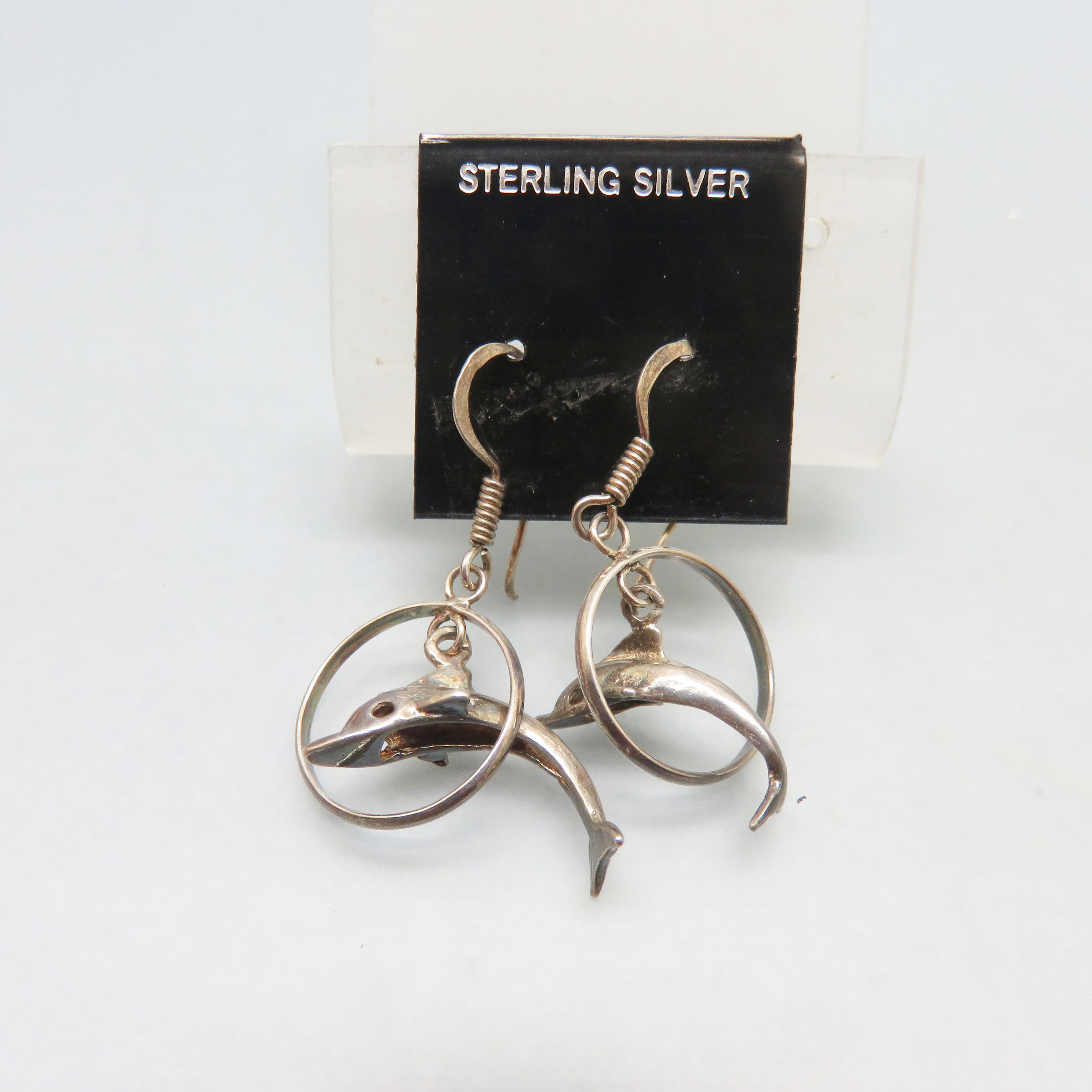 Vintage Sterling Silver Dolphin Hoop Earrings: Pierced French Wire