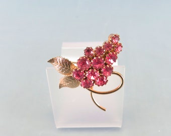 Baby Pink Rhinestone Brooch,  1960s Floral Rhinestone Pin, MINT