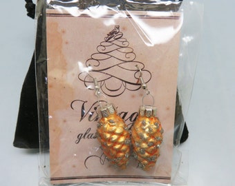 Vintage Mercury Glass Pine Cone Pierced Earrings, Vintage Style