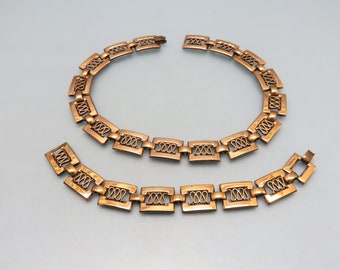 Renoir Style Copper Necklace Bracelet Set, Vintage Copper Demi Parure